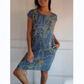 ⏳Limitiertes 50 % Rabatt⏰Bedrucktes Kleid mit Rundhalsausschnitt aus Baumwolle und Leinen für Frauen👗