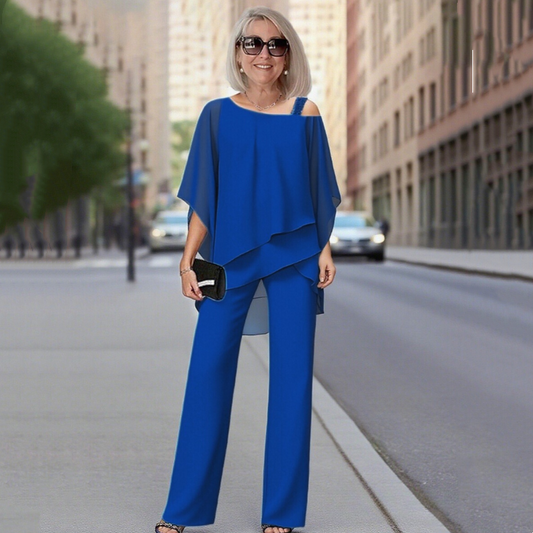 ⏳Limitiertes 50 % Rabatt⏰Unregelmäßiges Chiffon-Oberteil für Damen ＆ Weite Hose 2-teiliges Set👚👖